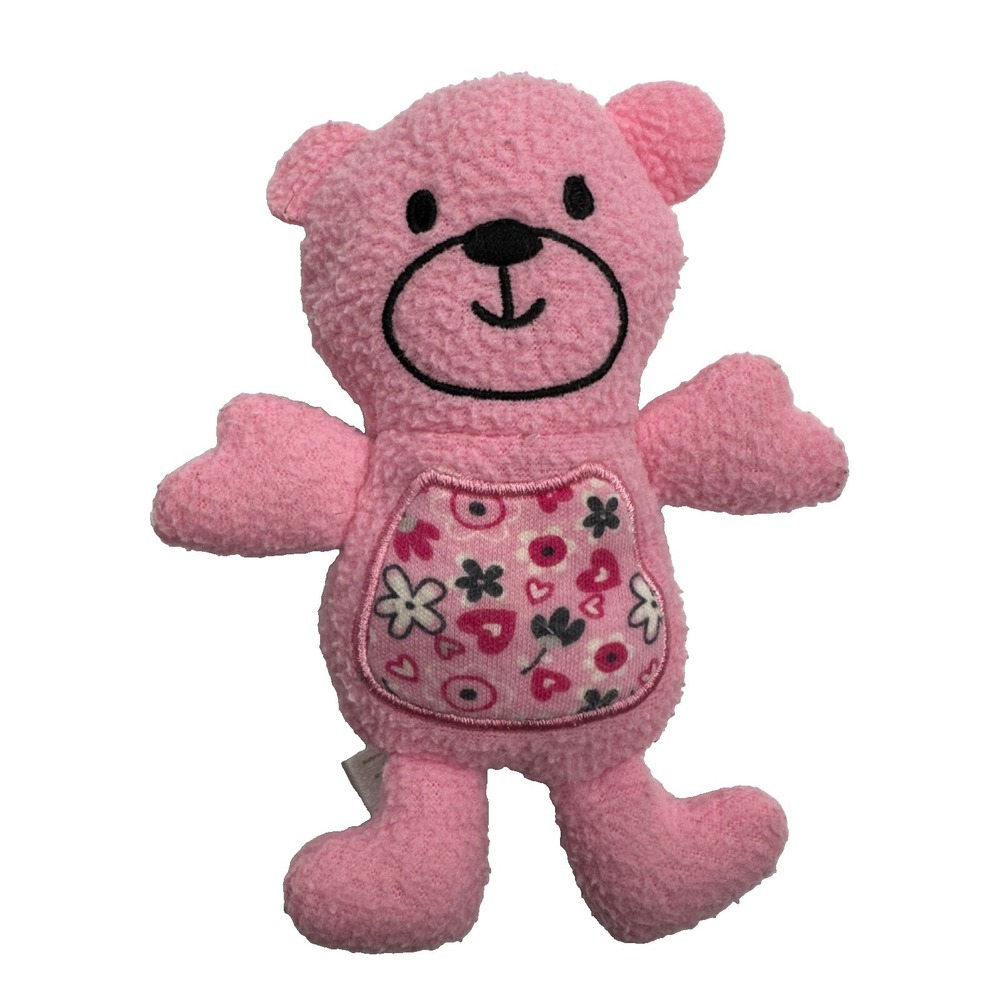 Cutie Pie Pink Teddy Bear Plush Flowers Tummy Fleece Mini Small Stuffed Baby Toy